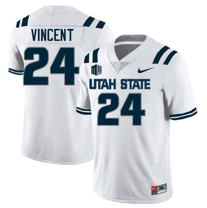 Utah State Aggies #24 Jordan Vincent College Football Jerseys Stitched-White